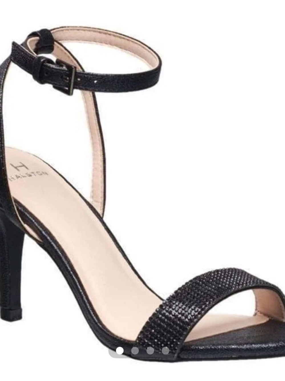 H by Halston Black Sparkle Open-Toe Ankle-Strap Heels sandals Sz 7.5 summer chic